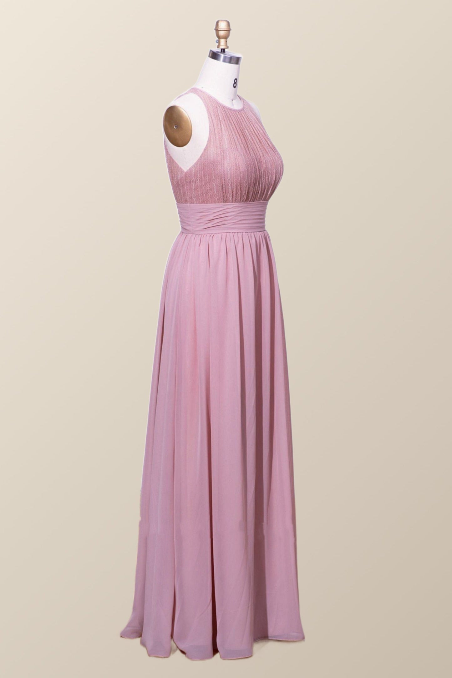 Halter Blush Pink Chiffon A-line Long Bridesmaid Dress