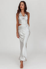 Cassiopeia Cowl Halter Neck Cut Out Maxi Dress Opal