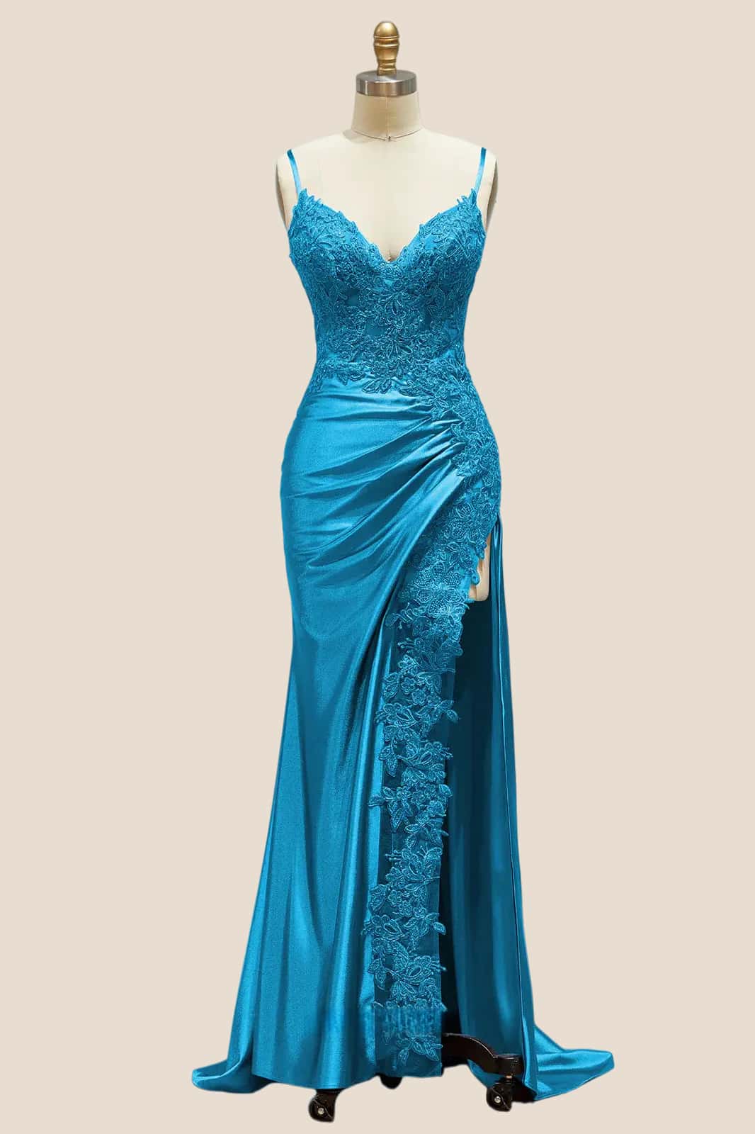 Green Appliques Mermaid Long Formal Dress