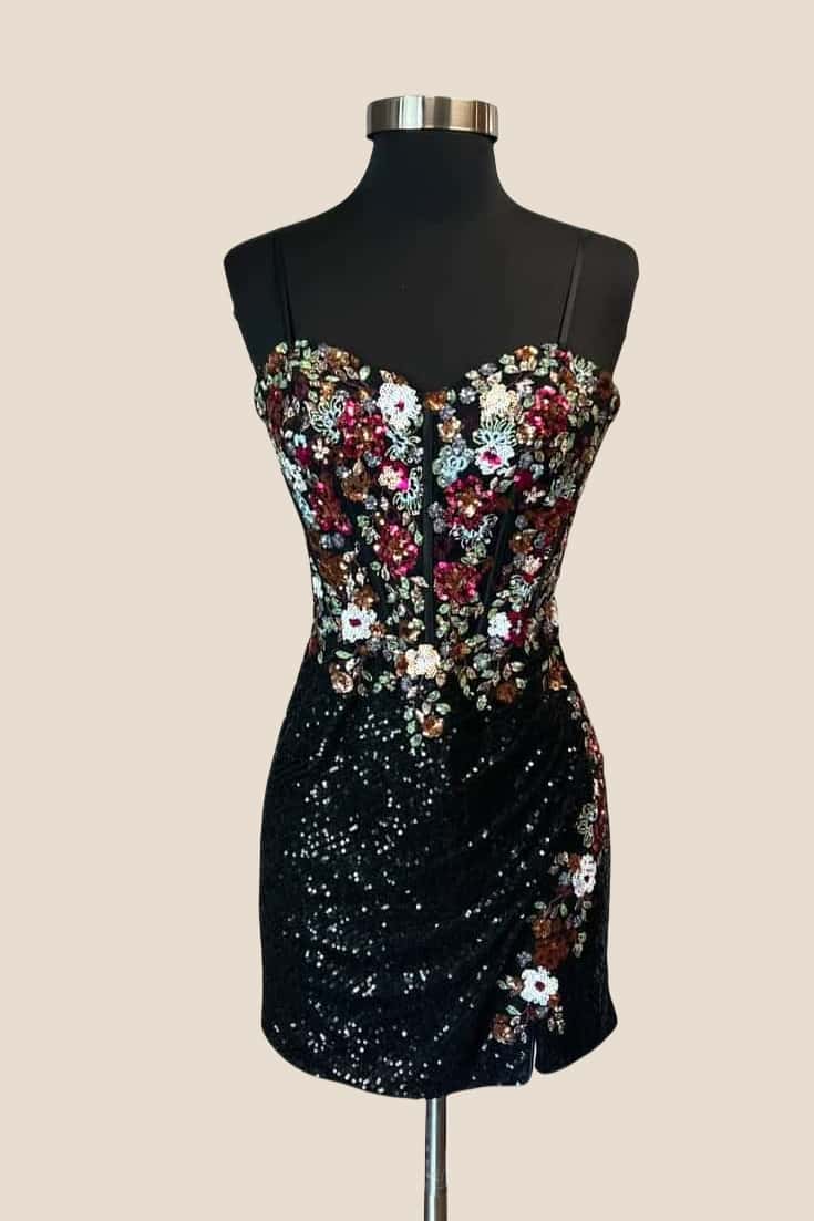 Fuchsia Sequin Embroidered Tight Short Dress