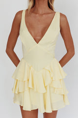 Like Me Tied Back Layered Mini Dress Yellow
