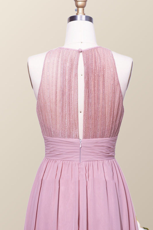 Halter Blush Pink Chiffon A-line Long Bridesmaid Dress