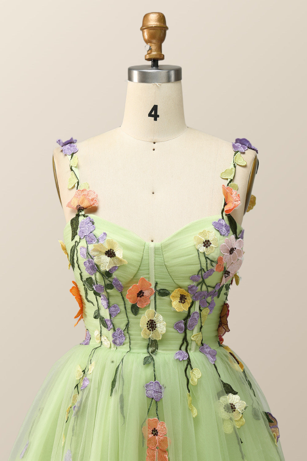 Floral Embroidered Champagne Tulle Short Homecoming Dress