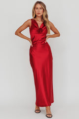 Isabella Satin Backless Maxi Dress Wine