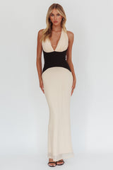Milos Contrast Halter Maxi Dress Cream