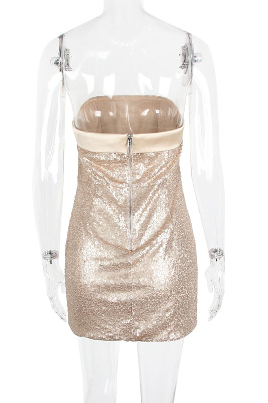 Golden Strapless Sequin Bodycon Mini Dress