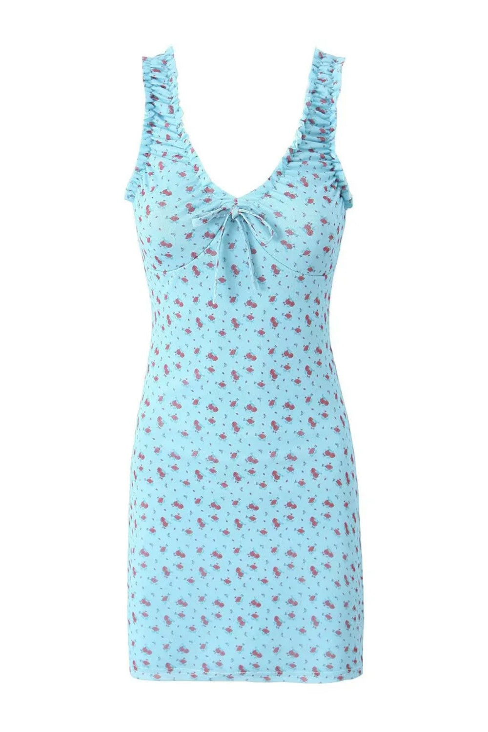 Green Ruched Straps Bow Stripe Skirt