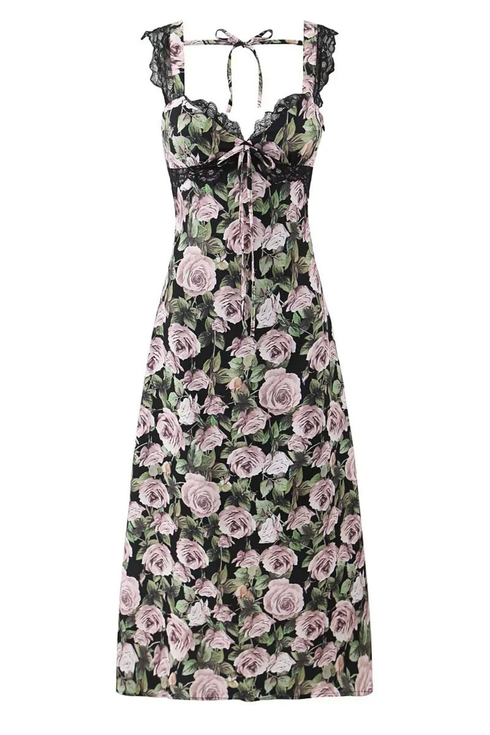 Floral Lace Straps Bow Long Summer Dress