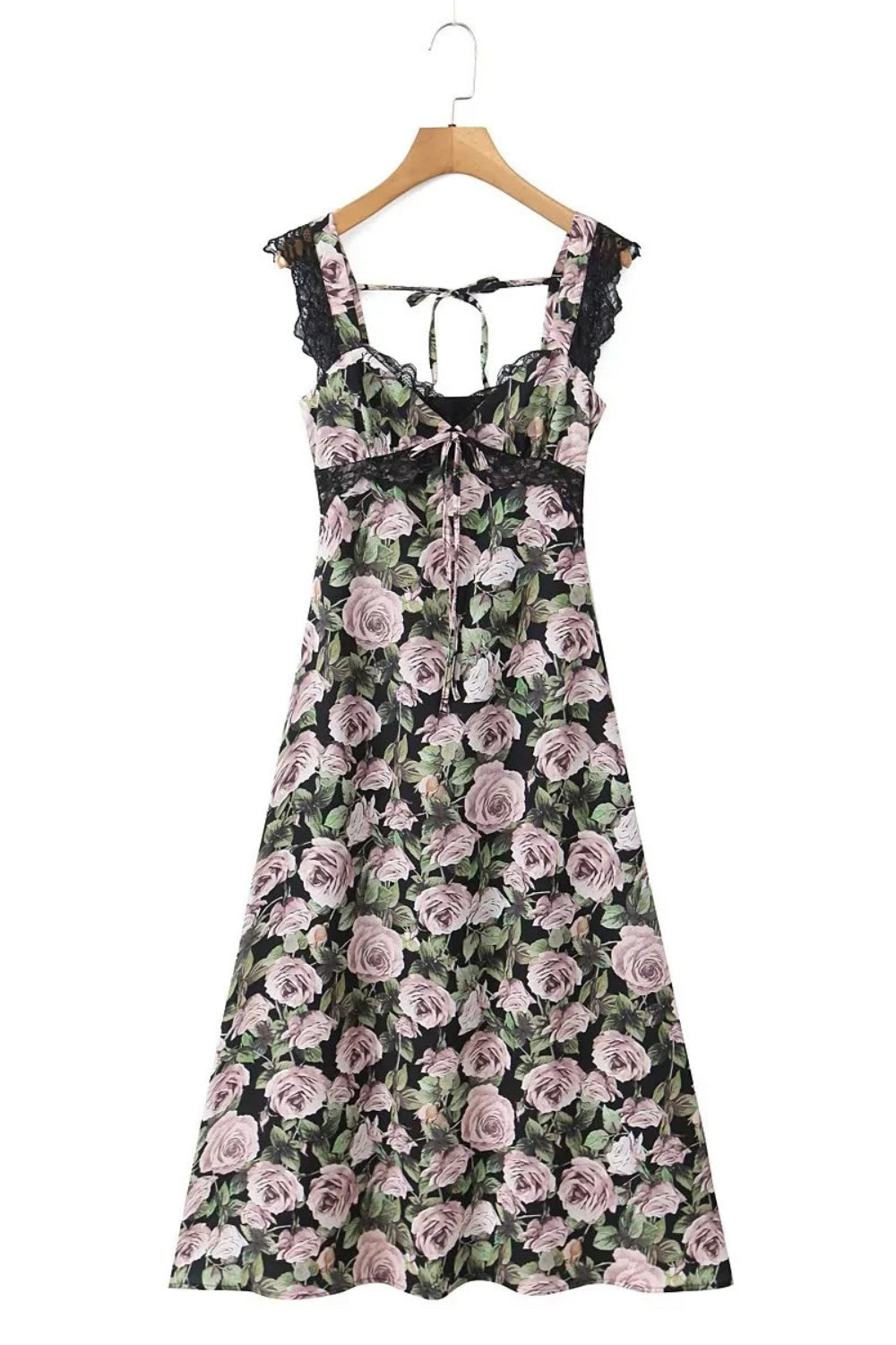 Floral Lace Straps Bow Long Summer Dress