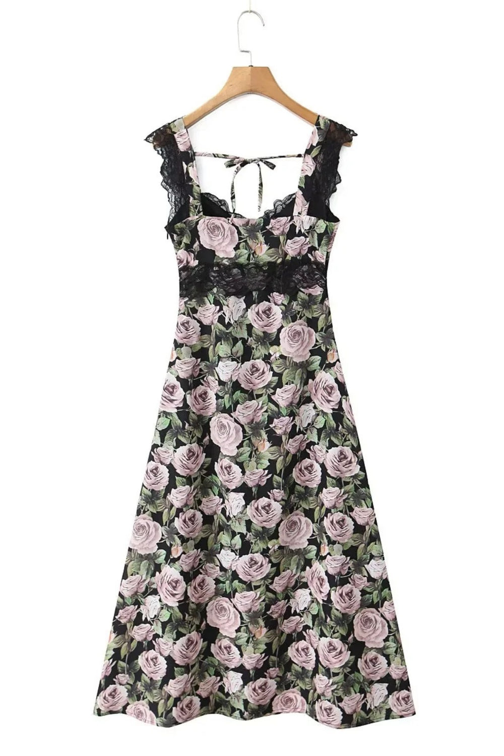 Floral Lace Straps Bow Long Summer Dress