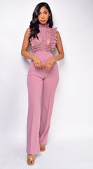 Vanna Crochet Flared leg Jumpsuit - Mauve Pink