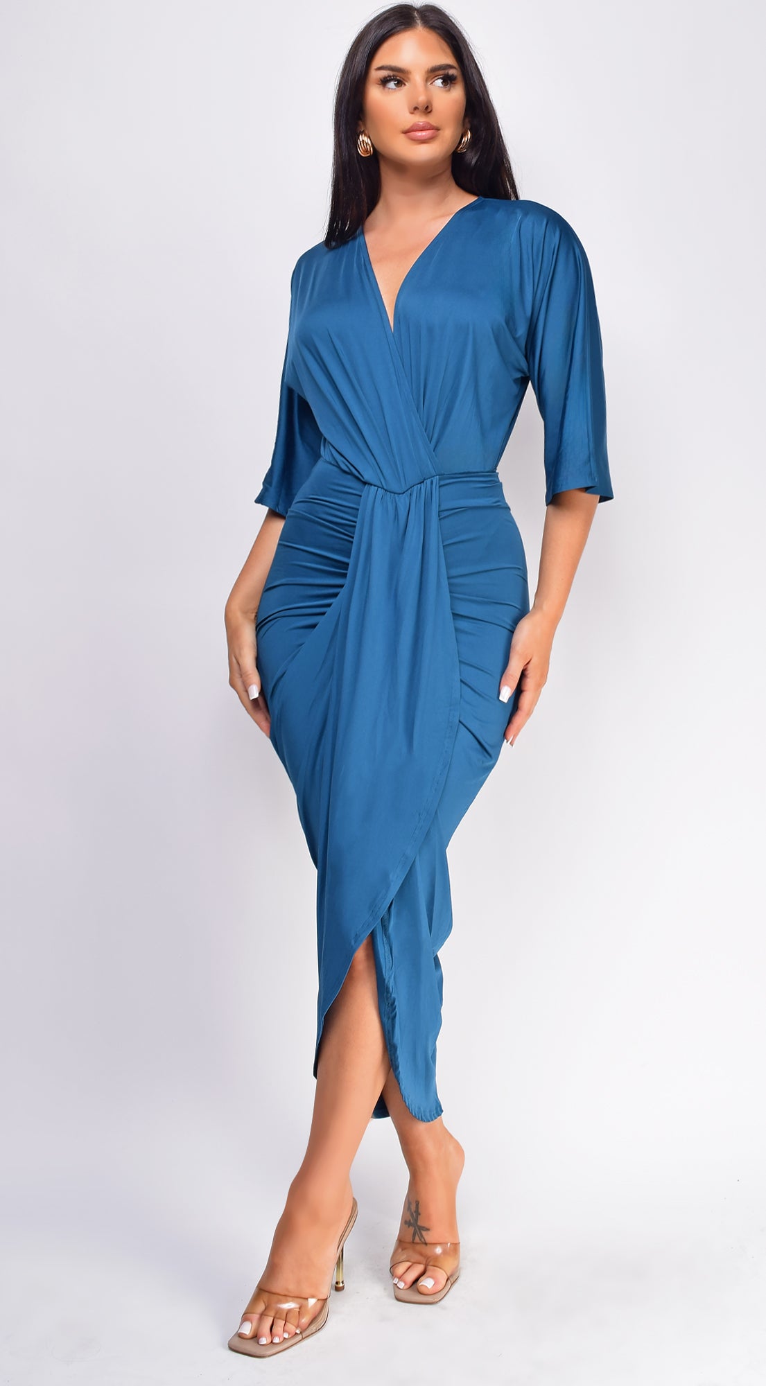 Zelia Venetian Midi Dress - Teal Blue