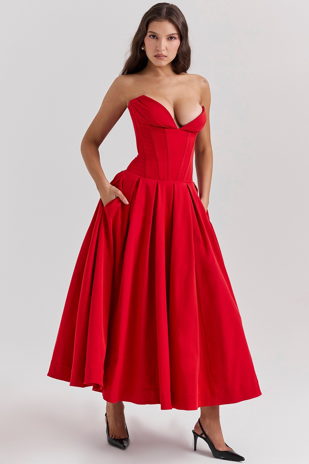 Livette - Strapless Corset Midi Dress