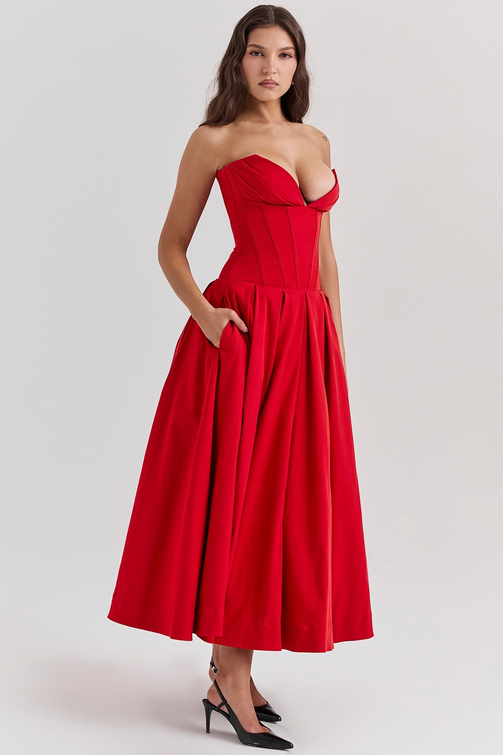 Livette - Strapless Corset Midi Dress