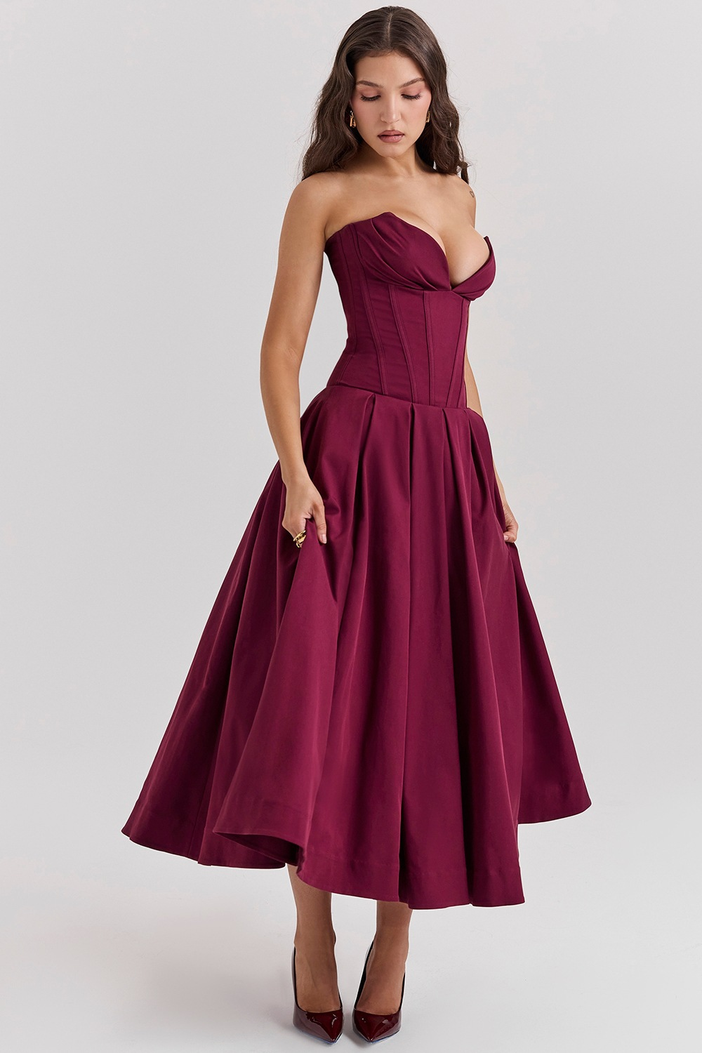 Livette - Strapless Corset Midi Dress