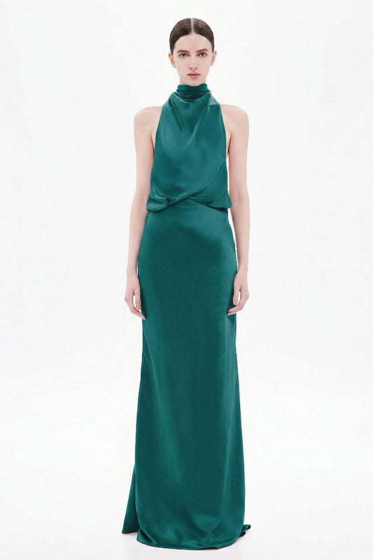 Misha Cameron Satin Dress - Teal Blue