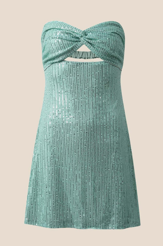 Green Sequin Twist Fitted Short Dress