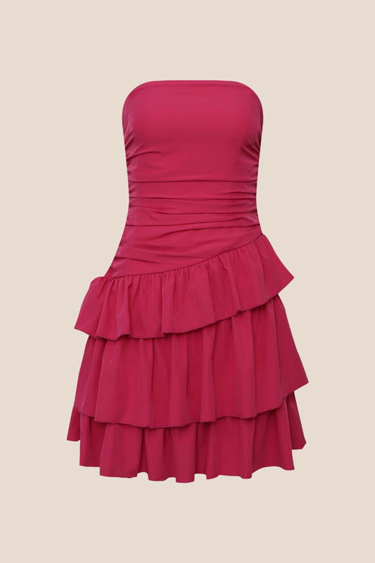 Fuchsia Strapless Ruffle Short Dress