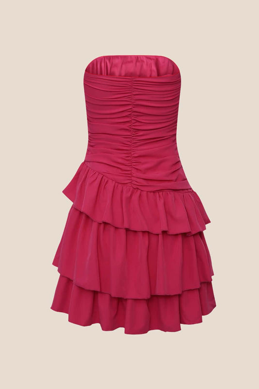 Fuchsia Strapless Ruffle Short Dress