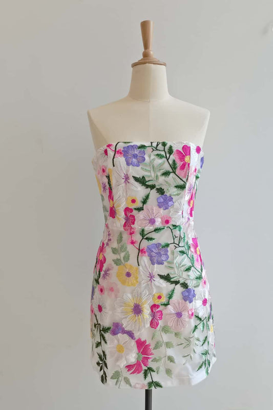 Floral Embroidery Fitted Short Dress