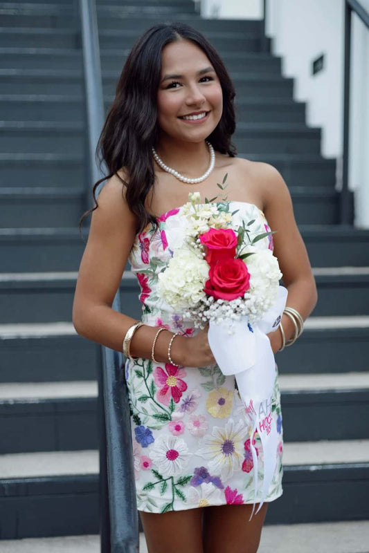 Floral Embroidery Fitted Short Dress