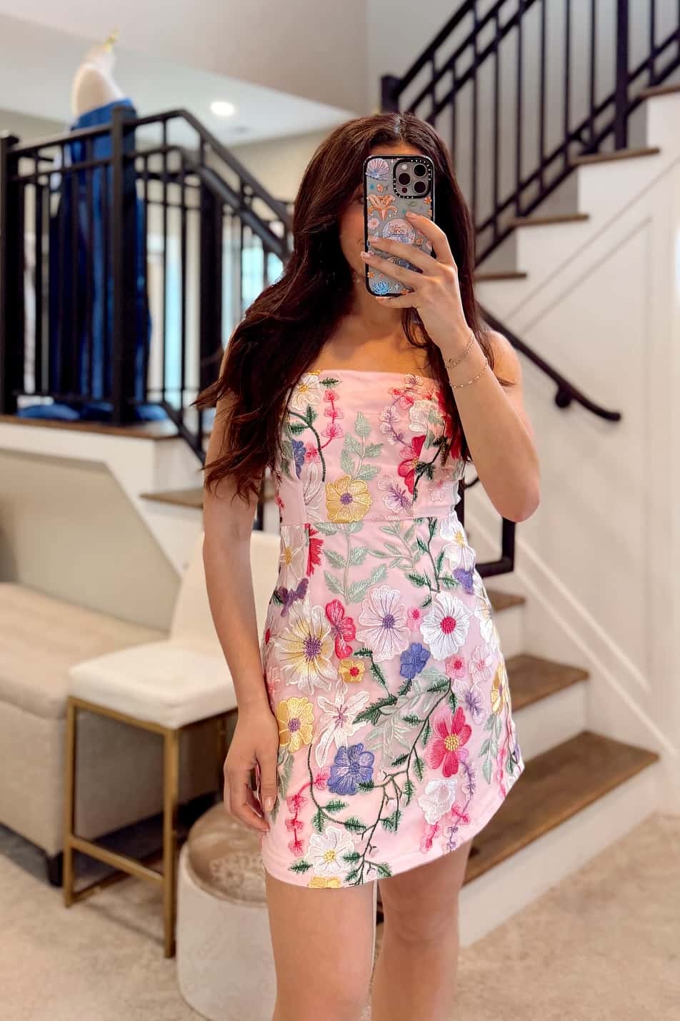 Floral Embroidery Fitted Short Dress