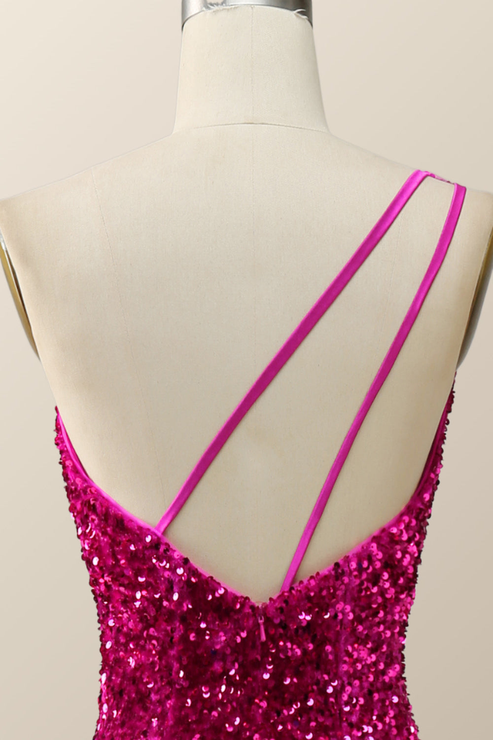 Fuchsia Sequin One Shoulder Mermaid Long Formal Dress