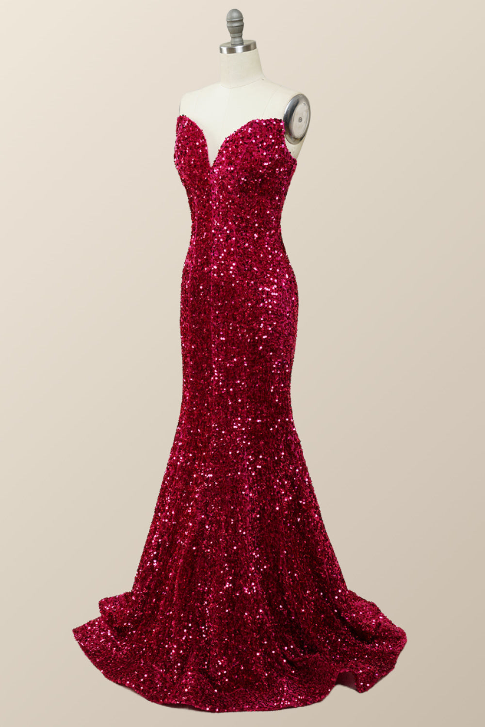 Fuchsia Sequin Strapless Mermaid Long Formal Dress