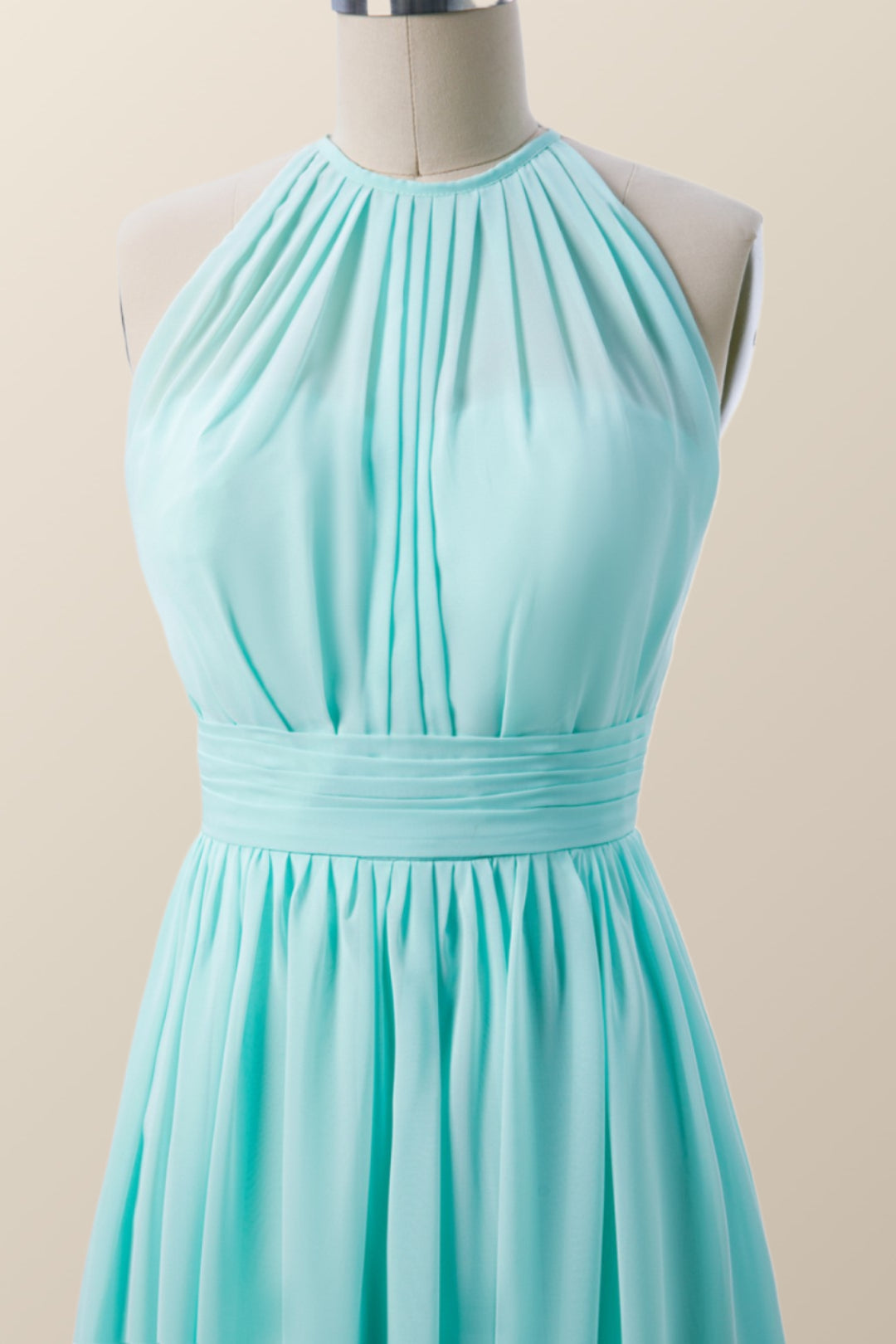 Halter Blue Chiffon Long Bridesmaid Dress