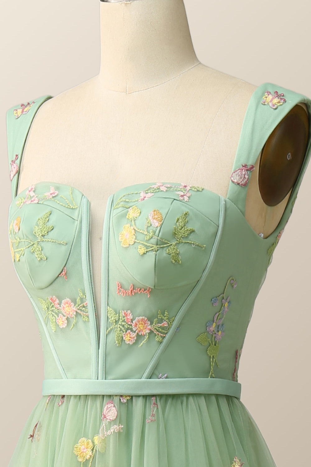 Green Embroidered A-line Midi Dress