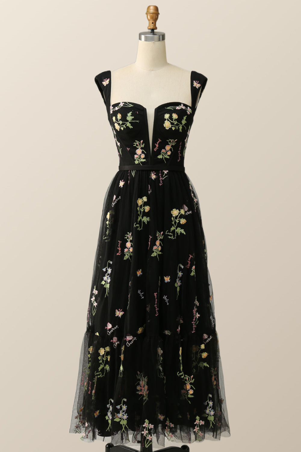 Green Embroidered A-line Midi Dress
