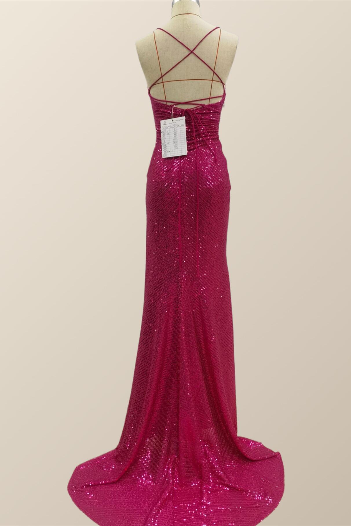 Fuchsia Sequin Mermaid Long Party Dress