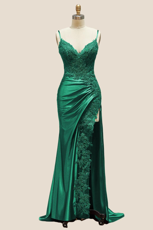 Green Appliques Mermaid Long Formal Dress