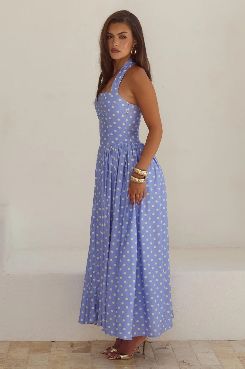 Sammi Midi Dress - Periwinkle/Lemon Polka