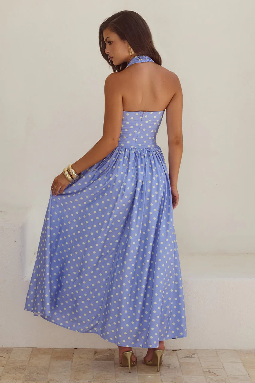 Sammi Midi Dress - Periwinkle/Lemon Polka