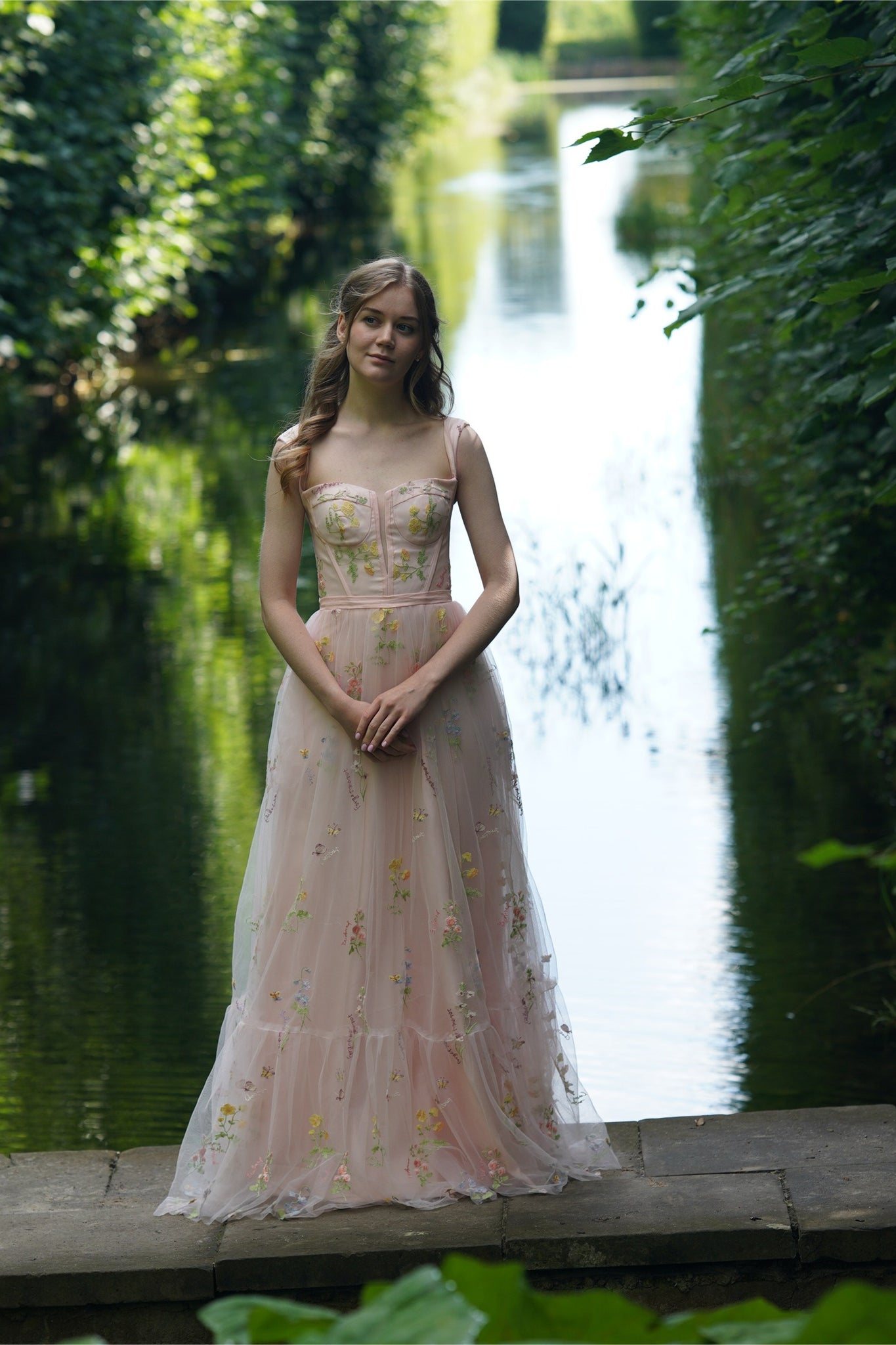 Green Embroidered A-line Midi Dress